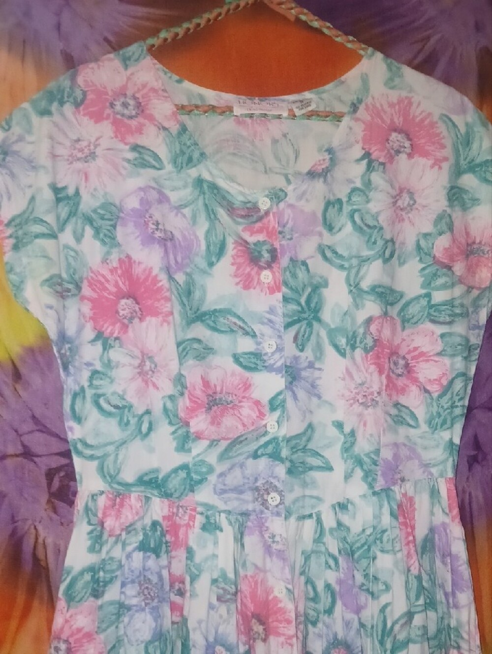 Vintage 80s Honors Intimates Floral Button-Front Housecoat Dress W/ Pockets